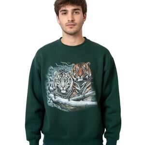 Habitat Vintage 1994 Forest Green Tiger Screen Print Sweatshirt Made in USA L